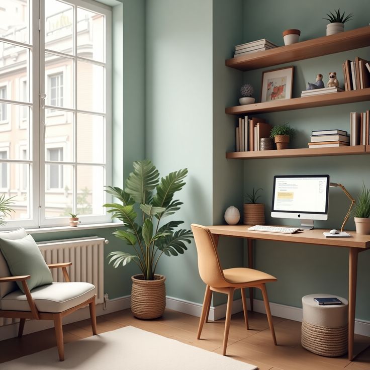 Illustration of a calm coaching environment with soft green tones